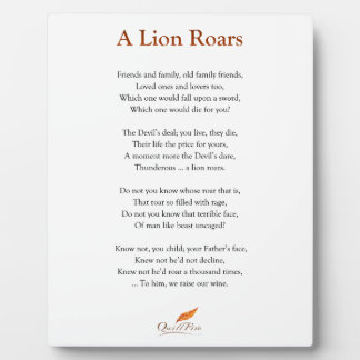 A Lion Roars Poem Plaque