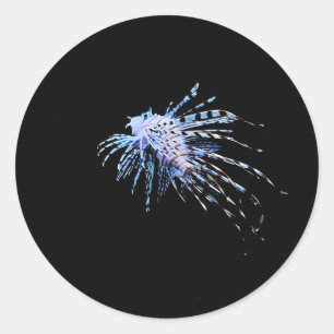 A lionfish with a black background classic round sticker
