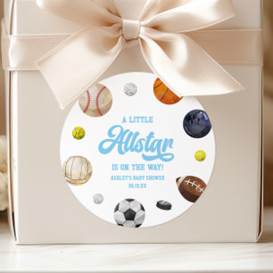 A Little Allstar Is On The Way! Sports Baby Shower Classic Round Sticker