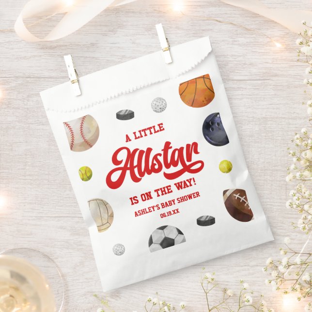 A Little Allstar Is On The Way! Sports Baby Shower Favour Bag (Clipped)