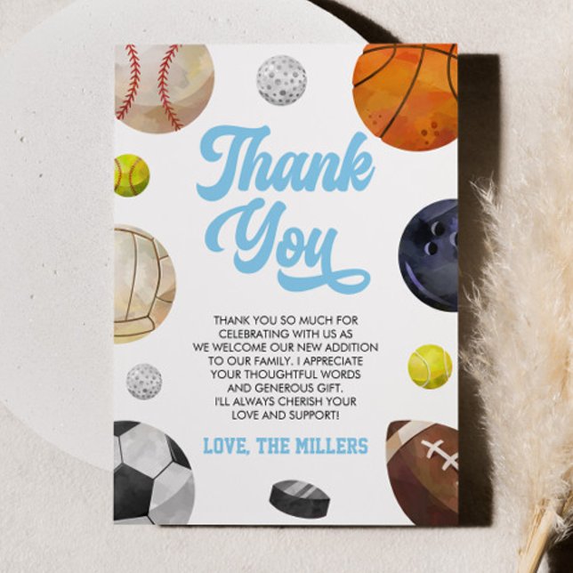 A Little Allstar Is On The Way! Sports Baby Shower Thank You Card (Creator Uploaded)