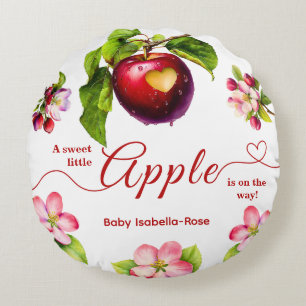 A Little Apple Is On The Way   Fall Baby Shower  Round Pillow