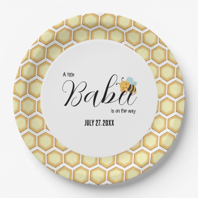 A little babee is on the way Honeycomb pattern Paper Plate (Front)