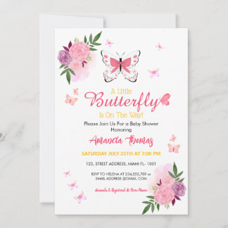 A Little Baby Butterfly Is On The Way Baby Shower  Invitation