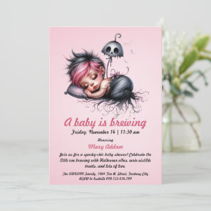 A Little Baby is Brewing   Pink Halloween Baby Sho Invitation