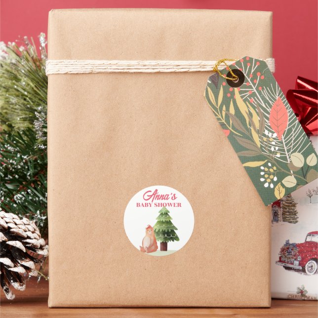 A Little Bear Is On The Way Christmas Baby Shower Classic Round Sticker (Holiday)