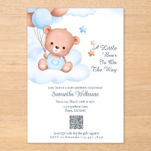 A Little Bear Is on the Way Customizable QR code Acrylic Invitations