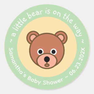 A Little Bear Is On The Way Cute Baby Shower Classic Round Sticker