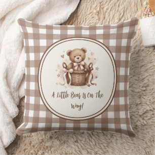 A Little Bear Is On The Way Neutral Coffee Brown Throw Pillow