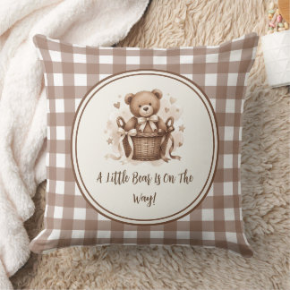 A Little Bear Is On The Way Neutral Coffee Brown Throw Pillow