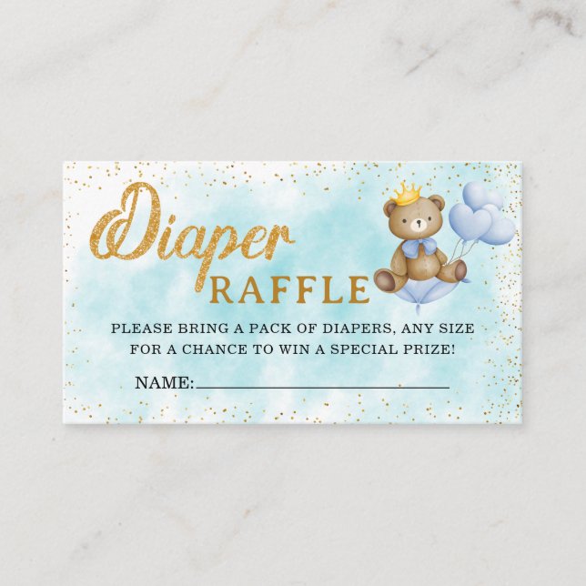 A Little Bear Prince Diaper Raffle Baby Shower Enclosure Card (Front)