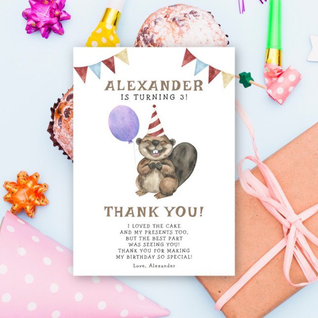 A Little Beaver 3th Birthday Party  Thank You Card (Creator Uploaded)