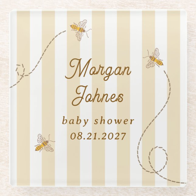 A Little Bee Baby Shower Glass Coaster (Front)