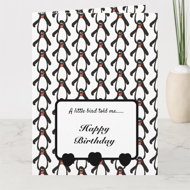 A little bird told me Penguins Happy Birthday Card (Front)