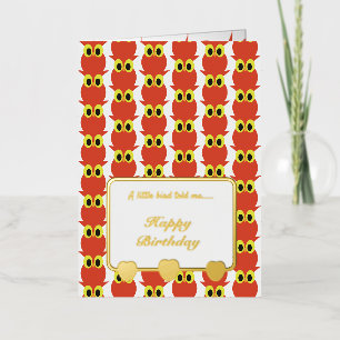 A little bird told me Red Owls Happy Birthday Foil Greeting Card