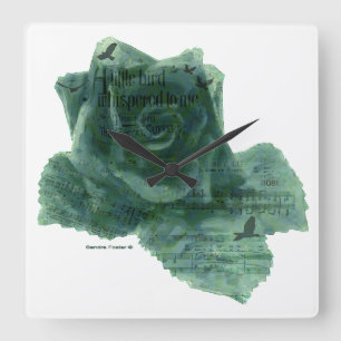 A Little Bird Told Me Rose Square Wall Clock