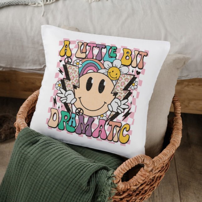 A Little Bit Dramatic Funny Groovy Saying Throw Pillow (Creator Uploaded)