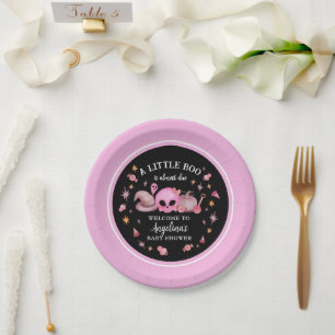 A Little Boo Black & Pink Halloween Baby Shower Paper Plate