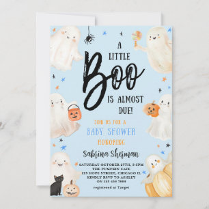A Little Boo Blue Halloween Ghost Boy Baby Shower  Invitation