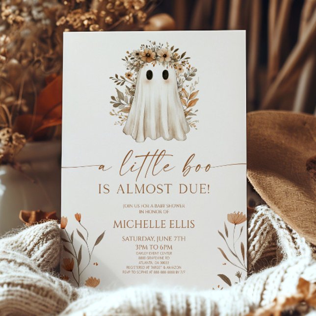 A Little Boo Boho Ghost Wildflower Baby Shower Invitation (Creator Uploaded)