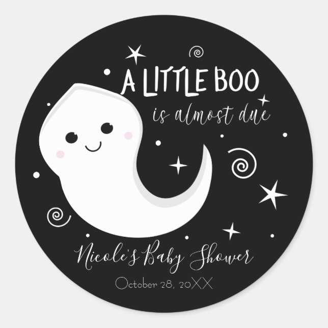 A Little Boo Cute Ghost Halloween Baby Shower   Classic Round Sticker (Front)
