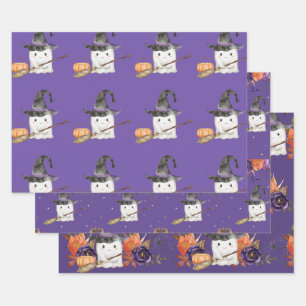 A Little Boo Cute Ghost Halloween Baby Shower Wrapping Paper Sheet