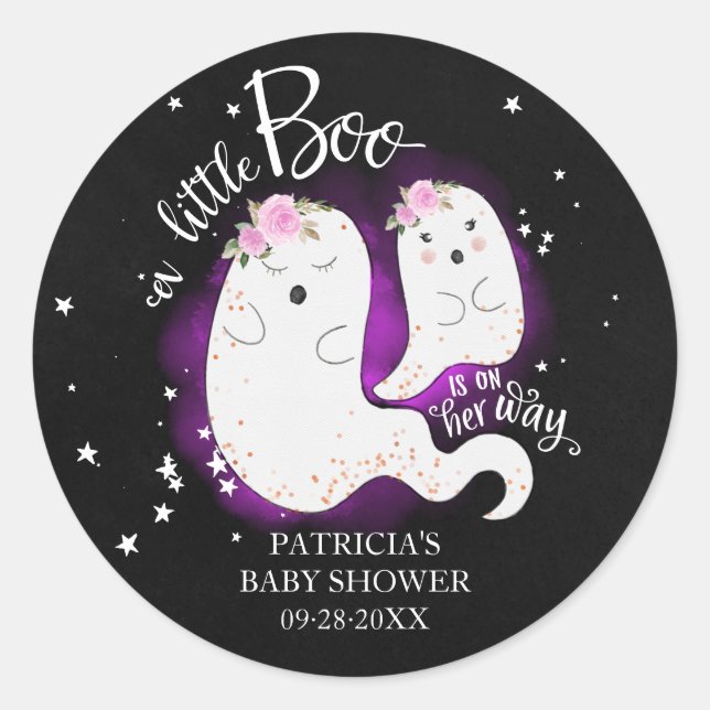 A Little Boo Cute Halloween Girl Baby Shower Class Classic Round Sticker (Front)