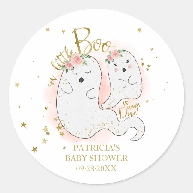 A Little Boo Cute Halloween Girl Baby Shower Class Classic Round Sticker (Front)