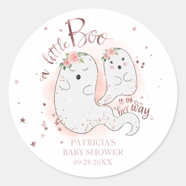 A Little Boo Cute Halloween Girl Baby Shower Class Classic Round Sticker (Front)