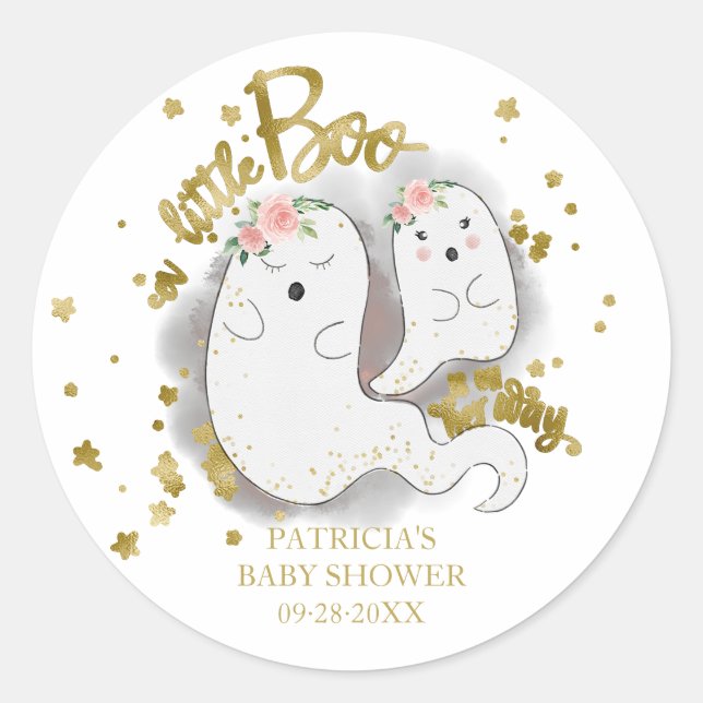 A Little Boo Cute Halloween Girl Baby Shower Classic Round Sticker (Front)