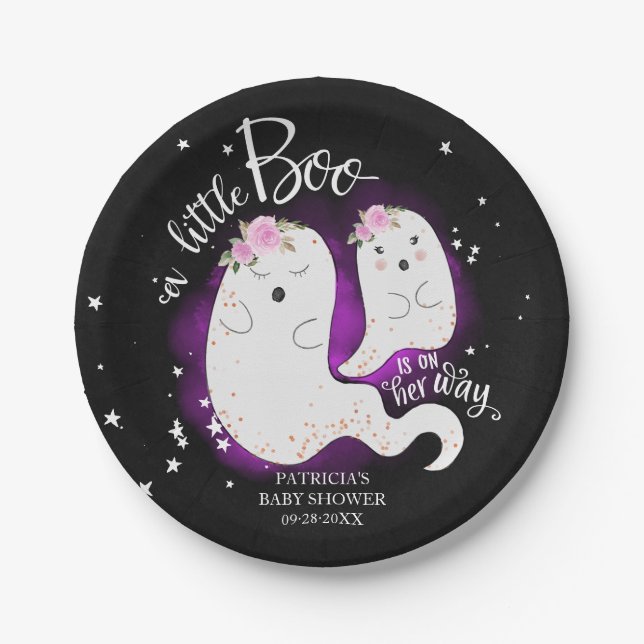 A Little Boo Cute Halloween Girl Baby Shower Paper Plate (Front)