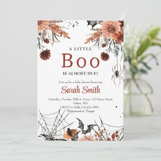 A little boo floral Halloween baby shower Invitation (Standing Front)