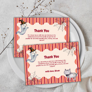 A Little Boo Ghost Cat Fall Autumn Baby Shower Thank You Card