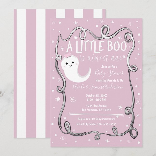 A Little Boo Ghost Pink Halloween Baby Shower   Invitation (Front/Back)