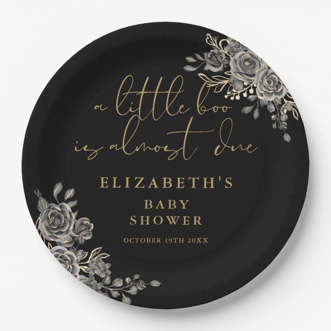 A Little Boo Gothic Floral Baby Shower Paper Plate (Front)