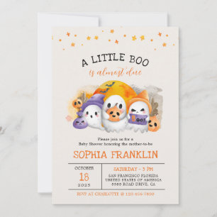 A Little Boo Halloween Cute Ghost Baby Shower Invitation