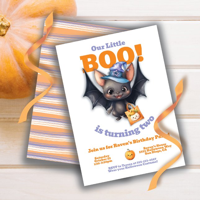 A little Boo Halloween Cute Vampire Bat Birthday Invitation (Creator Uploaded)