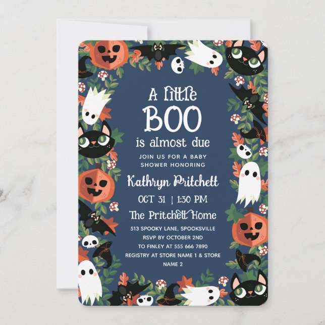 A Little Boo Halloween Frame Blue Baby Shower Invitation (Front)
