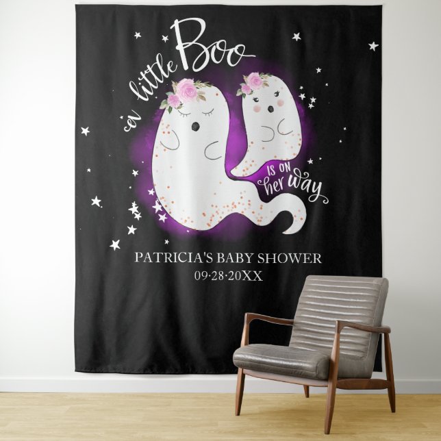 A Little Boo Halloween Girl Baby Shower Backdrop Tapestry (In Situ)