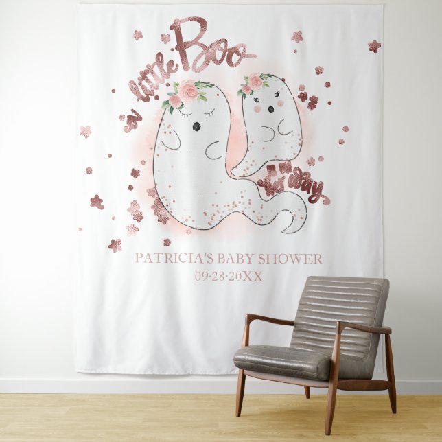 A Little Boo Halloween Girl Baby Shower Backdrop Tapestry (In Situ)