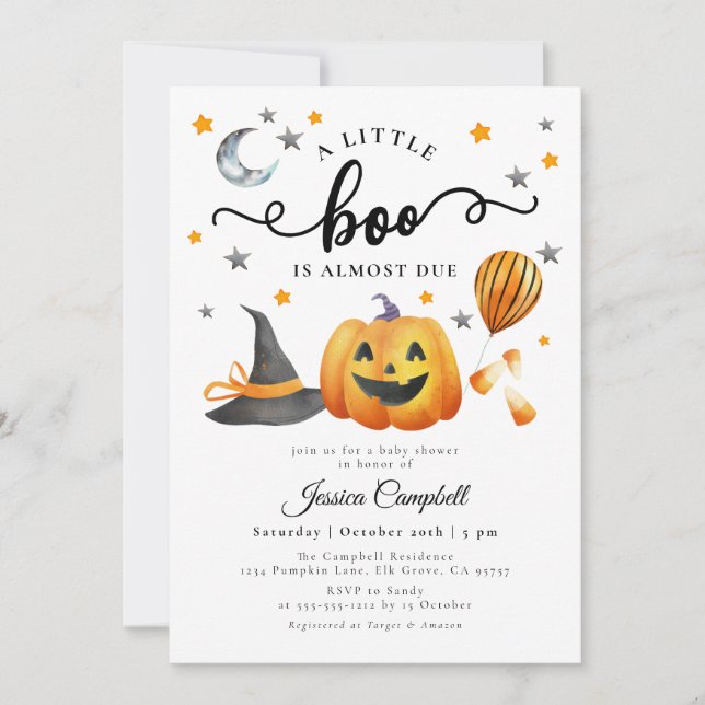 A Little Boo Halloween Pumpkin Baby Shower Invitation (Front)