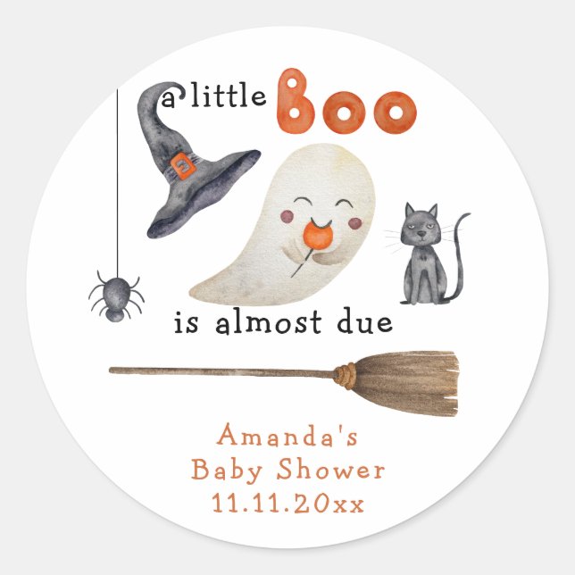 A little Boo is almost due Baby shower Classic Round Sticker (Front)