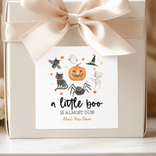 A Little Boo Is Almost Due! Baby Shower Halloween Square Sticker