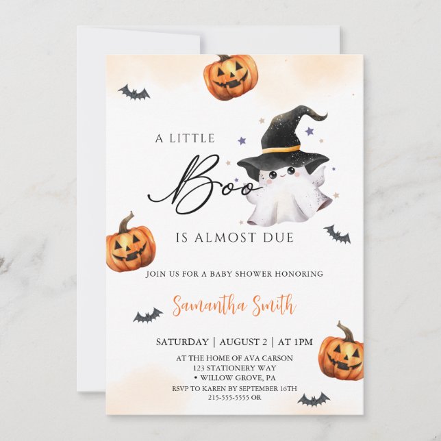 A Little Boo is Almost Due Baby Shower Invitation (Front)