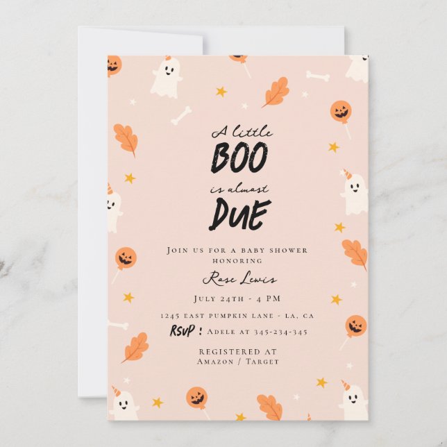 A little boo is almost due baby shower  invitation (Front)