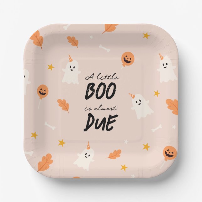 A little boo is almost due baby shower  paper plate (Front)