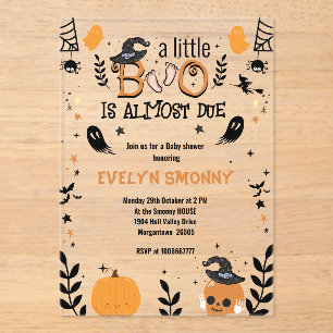A Little Boo Is Almost Due Baby Shower Pregnancy  Acrylic Invitations