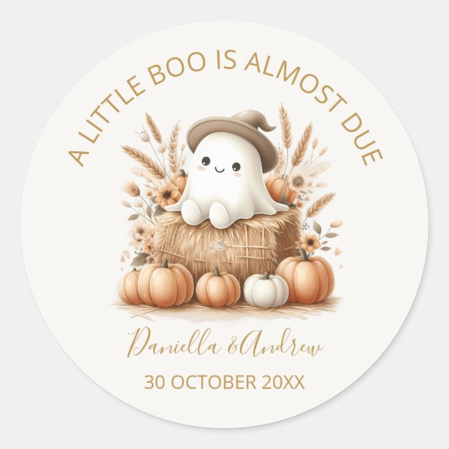 A Little Boo is Almost Due Boho Baby Shower Favour Classic Round Sticker (Front)