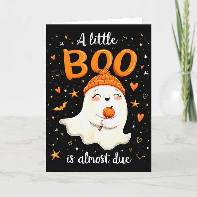 A Little Boo Is Almost Due Expecting Mom Halloween Card (Front)