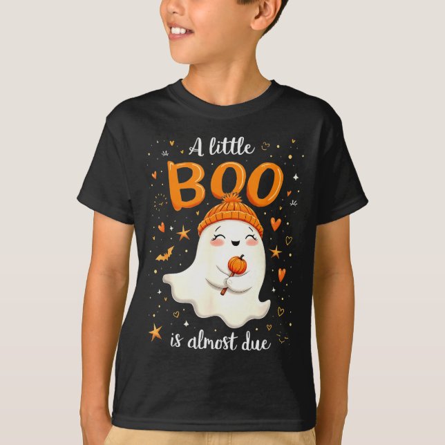 A Little Boo Is Almost Due Expecting Mom Halloween T-Shirt (Front)